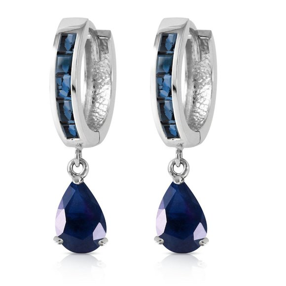 Galaxy Gold Products Jewelry - 14K. SOLID GOLD HOOP HUGGIE EARRING WITH SAPPHIRES